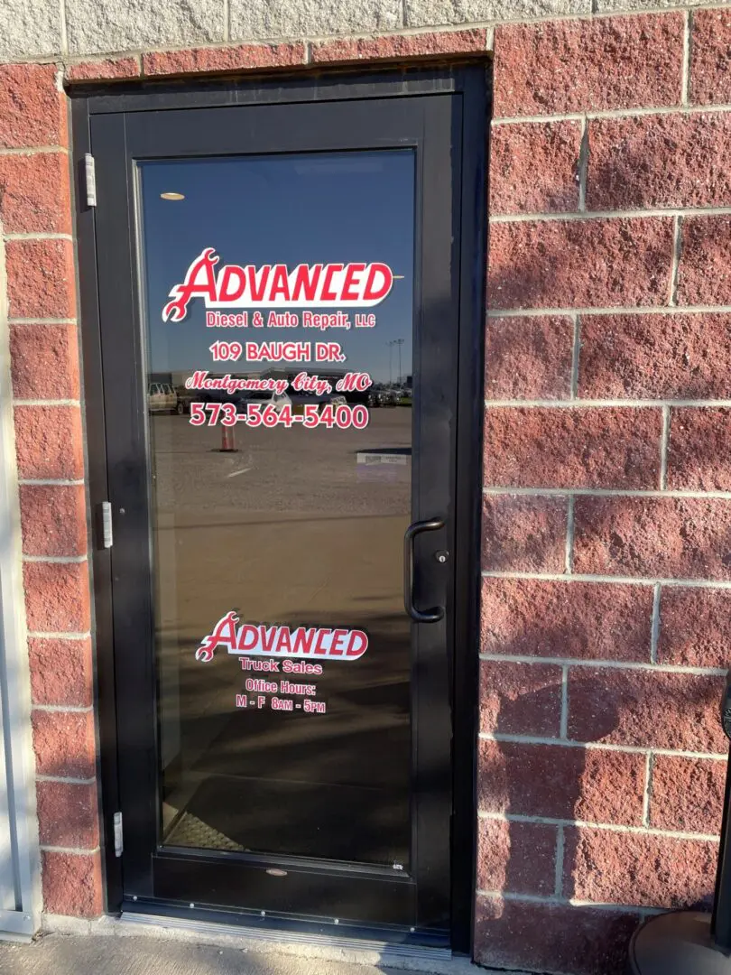 Storefront door with company logo