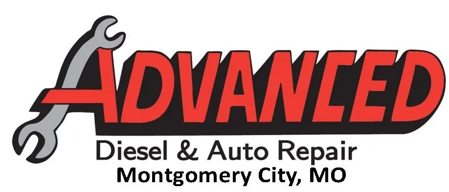 A red and black logo for the advanced diesel & auto repair shop.